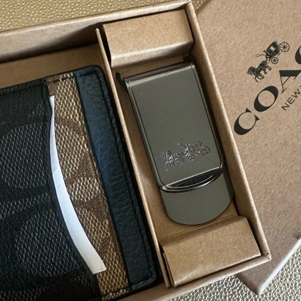 Coach Signature Black Card Holder and Clip Set